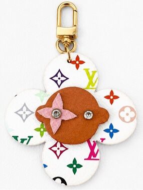 LV x TM Murakami Vivienne Head Bag Charm Multicolor White Pink